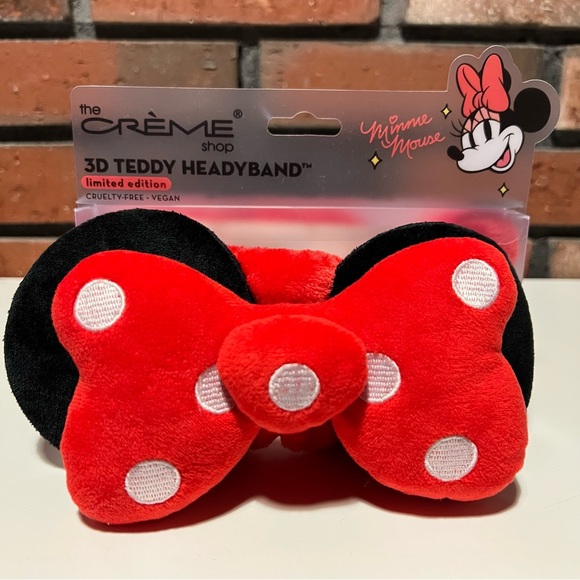 THE CREME SHOP Disney Minnie Mouse 3D Teddy Plush Spa Headband Polka Dot Red Bow - Picture 1 of 6